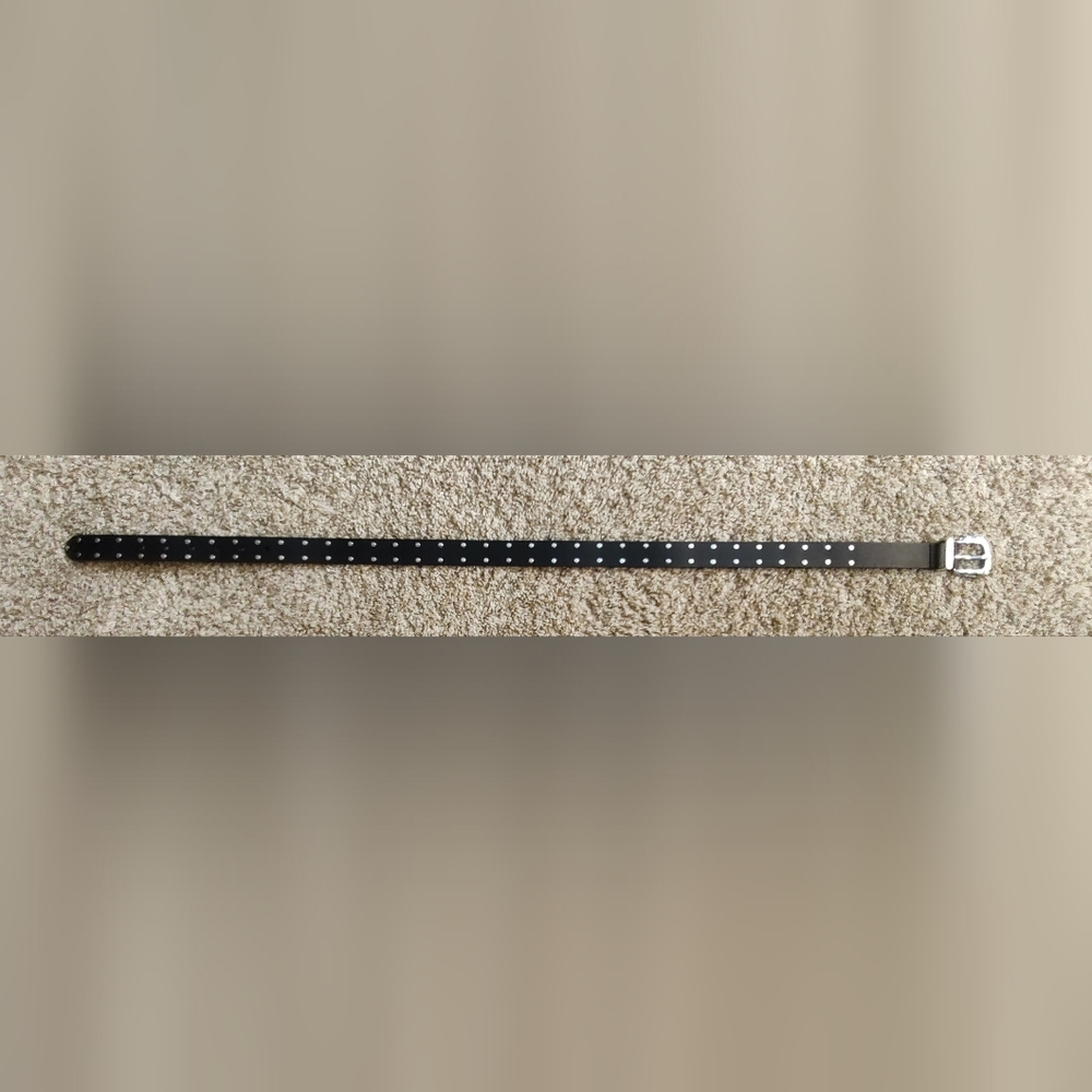Black Studded Belt with Silver Buckle- Genuine Leather